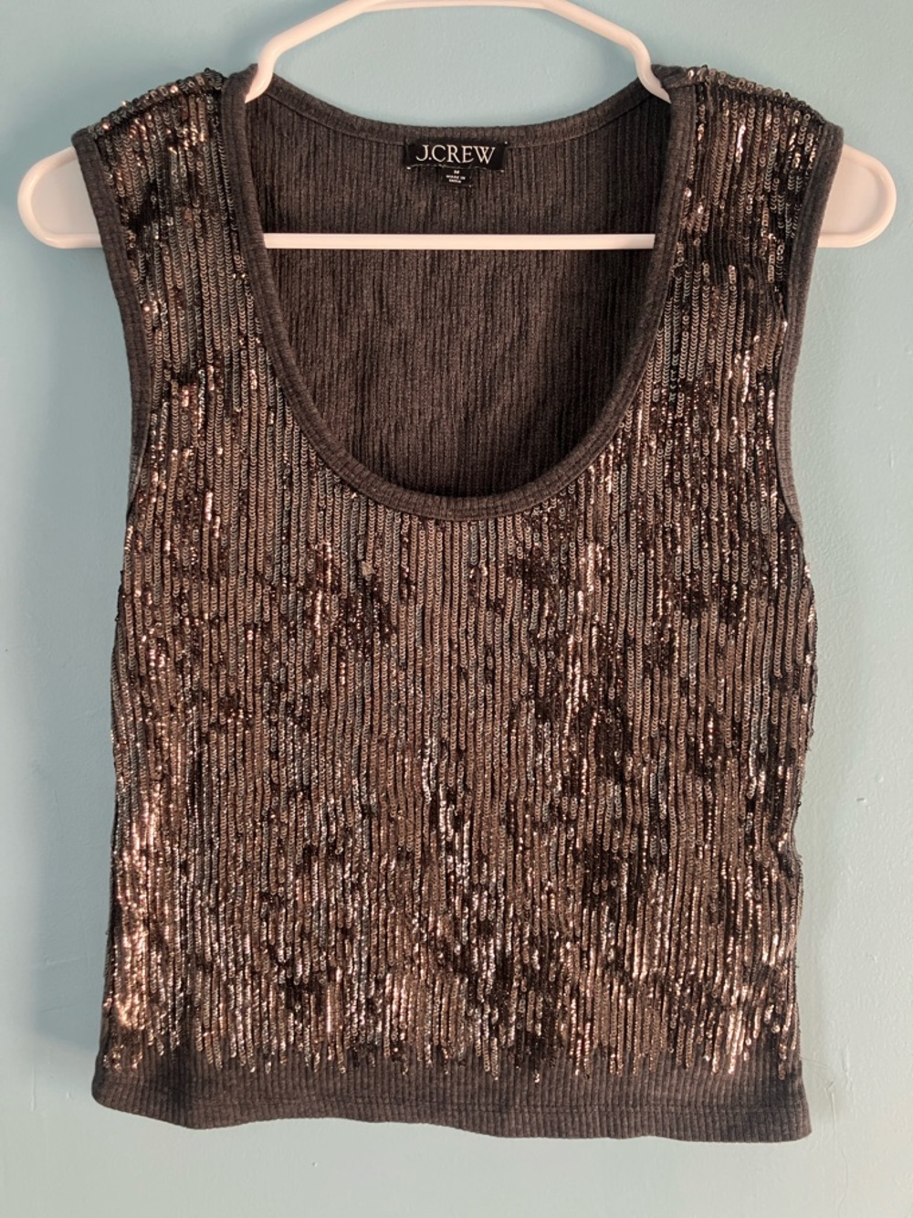 J. Crew Charcoal Sequin Ribbed Scoop Neck Tank